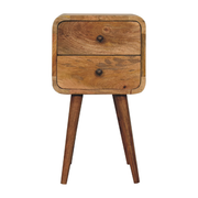 Artisan Furniture Solid Wood Mini Oak-ish Curved Bedside, 2 Drawers, Brown