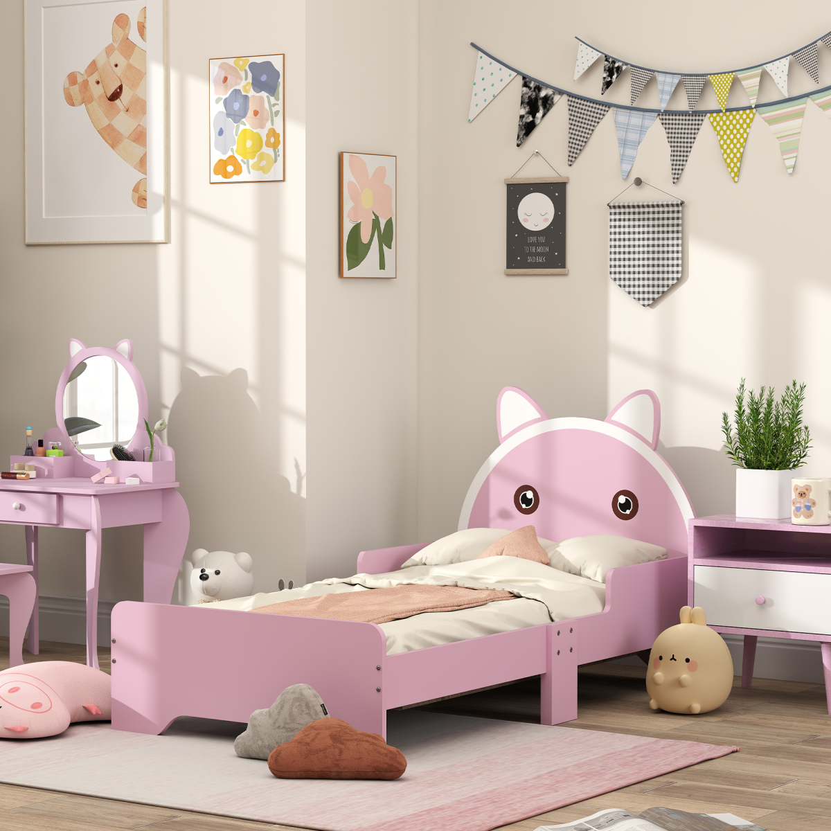 cortex-london-windsor-cat-toddler-bed-frame-pink-guardrails