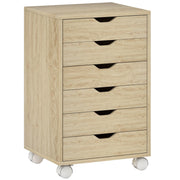 HOMCOM 6 Drawer Vertical File Cabinet, Mobile Filing Cabinet with Quiet Drawers and Wheels with 2 Brakes, Oak Wood Effect