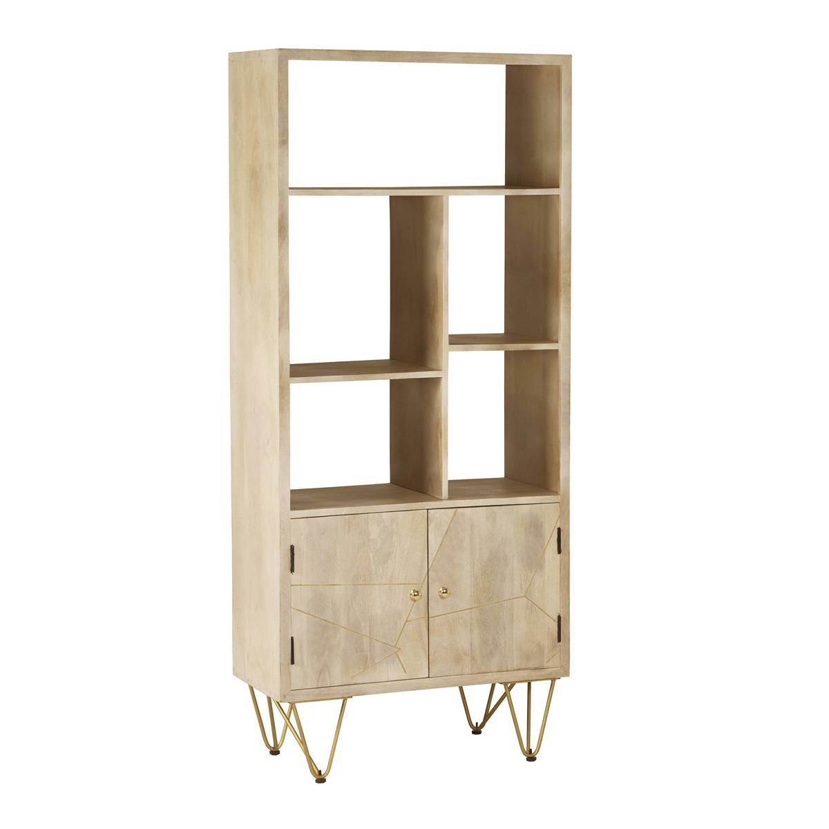 cortex-london-windsor-light-gold-solid-wood-2-door-bookcase-metal-inlay