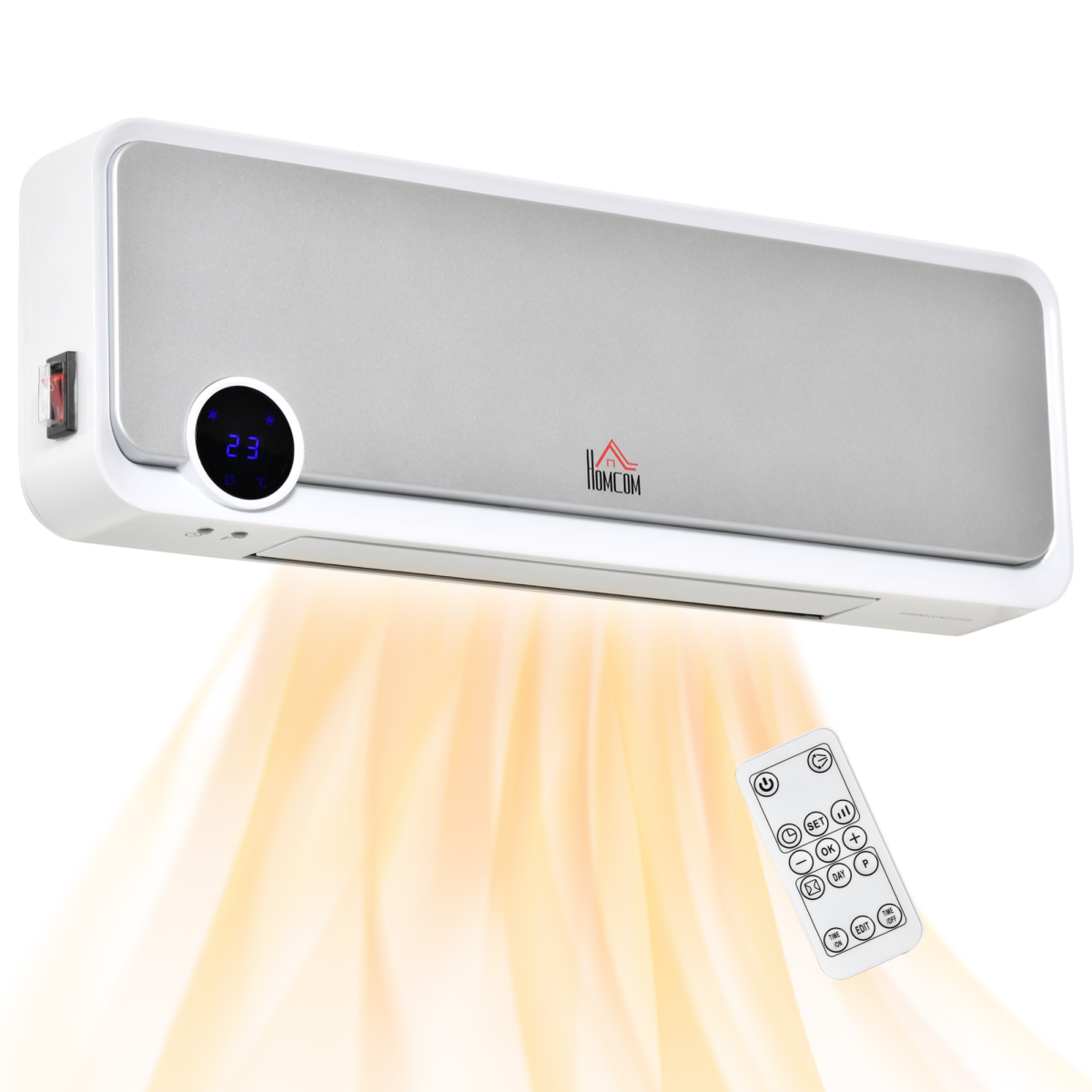 Wall Mounted Downflow Ceramic Heater with 12h  Timer, Remote