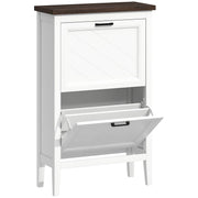 HOMCOM Shoe Cabinet with 2 Flip Drawers, Farmhouse Narrow Shoe Storage Cabinet with Adjustable Shelves, White