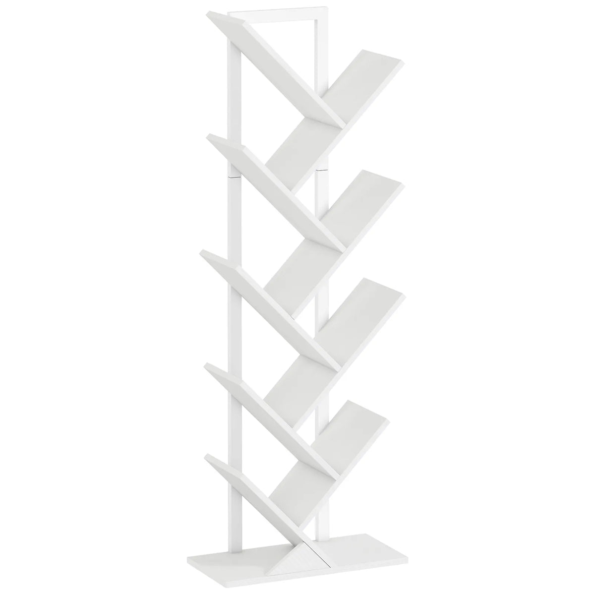 HOMCOM 9-Tier Tree Bookshelf, Industrial Free Standing Bookcase with Steel Frame, Display Storage White