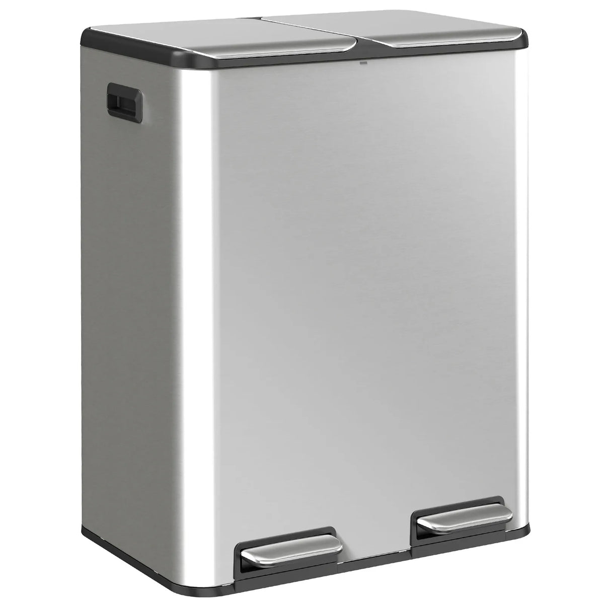 HOMCOM 2 x 30L Double Kitchen Bin, Stainless Steel Pedal Rubbish Bin with Dual Compartments, Soft Close Lids, Silver Tone