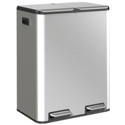 HOMCOM 2 x 30L Double Kitchen Bin, Stainless Steel Pedal Rubbish Bin with Dual Compartments, Soft Close Lids, Silver Tone