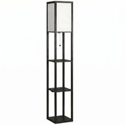 HOMCOM Floor Lamp with Shelves, 3 Layer Column Modern Standing Lamp for Living Room, Bedroom, Office, Black