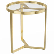 HOMCOM Round Side Table with Tempered Glass Top and Geometric Metal Frame for Small Space, Gold Tone
