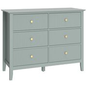 HOMCOM Fluted Dresser, 6 Drawer Chest of Drawers for Bedroom, Living Room, Hallway, Closet, Green