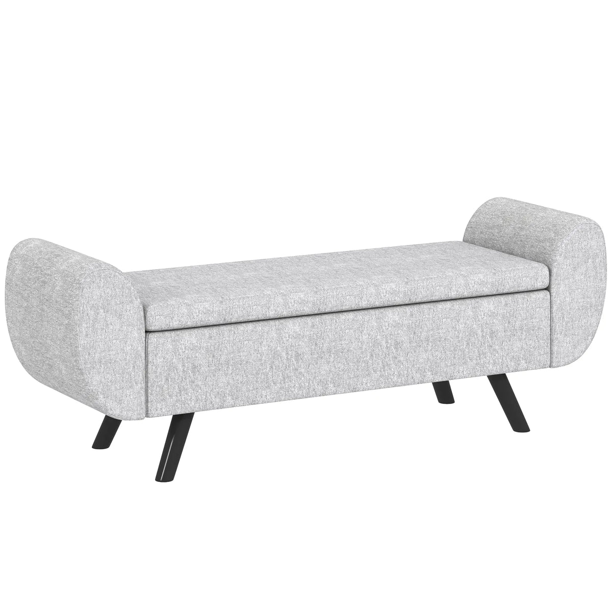HOMCOM Storage Ottoman with Armrest, Window Seat, Upholstered Linen Storage Bench with Rubberwood Legs, Footstool for Bedroom Living Room, Hallway, Light Grey