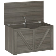 HOMCOM 100L Home Storage Box, with Safety Hinge - Dark Grey Wood-Effect