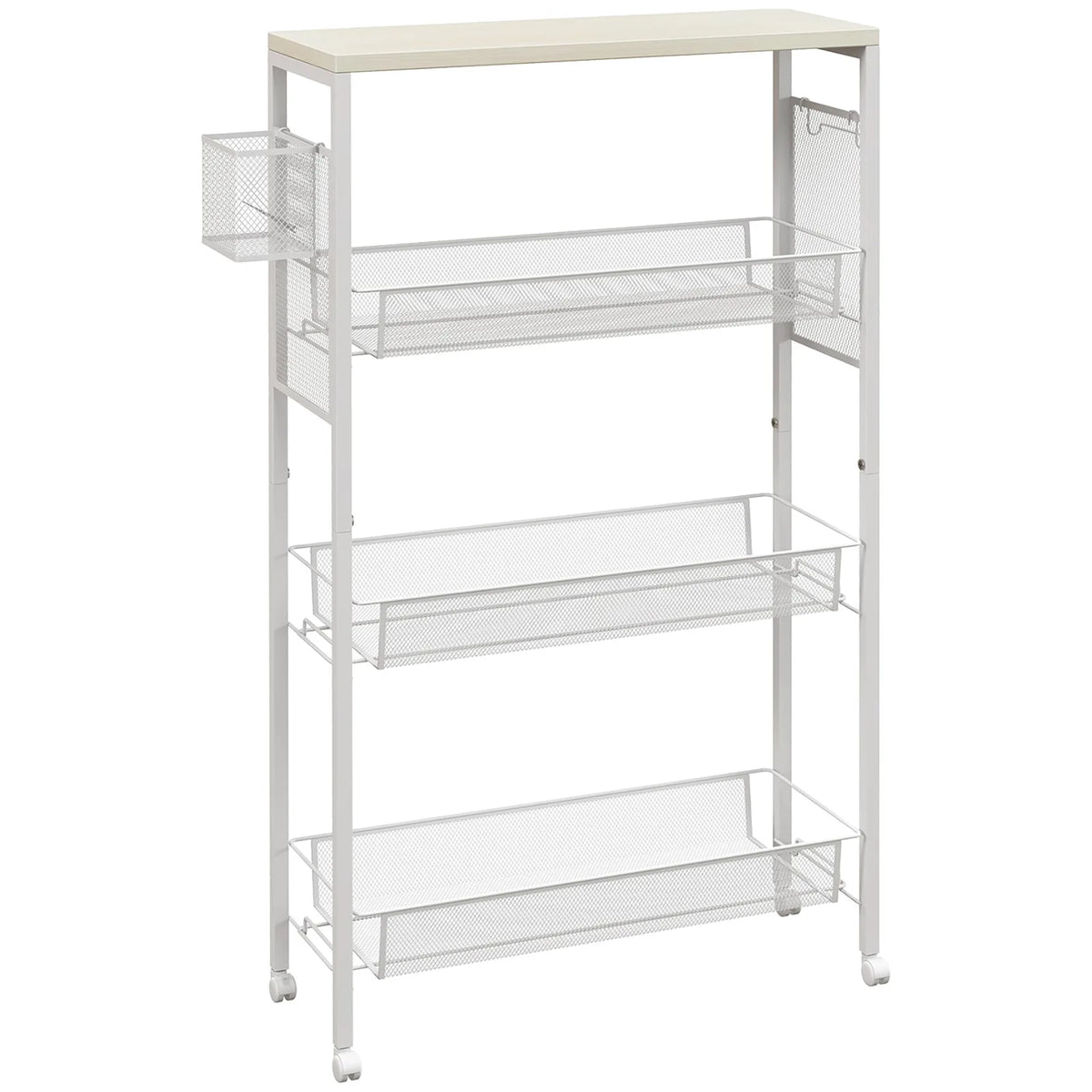 HOMCOM 3-Tier Kitchen Cart with 3 Steel Wire Baskets - White