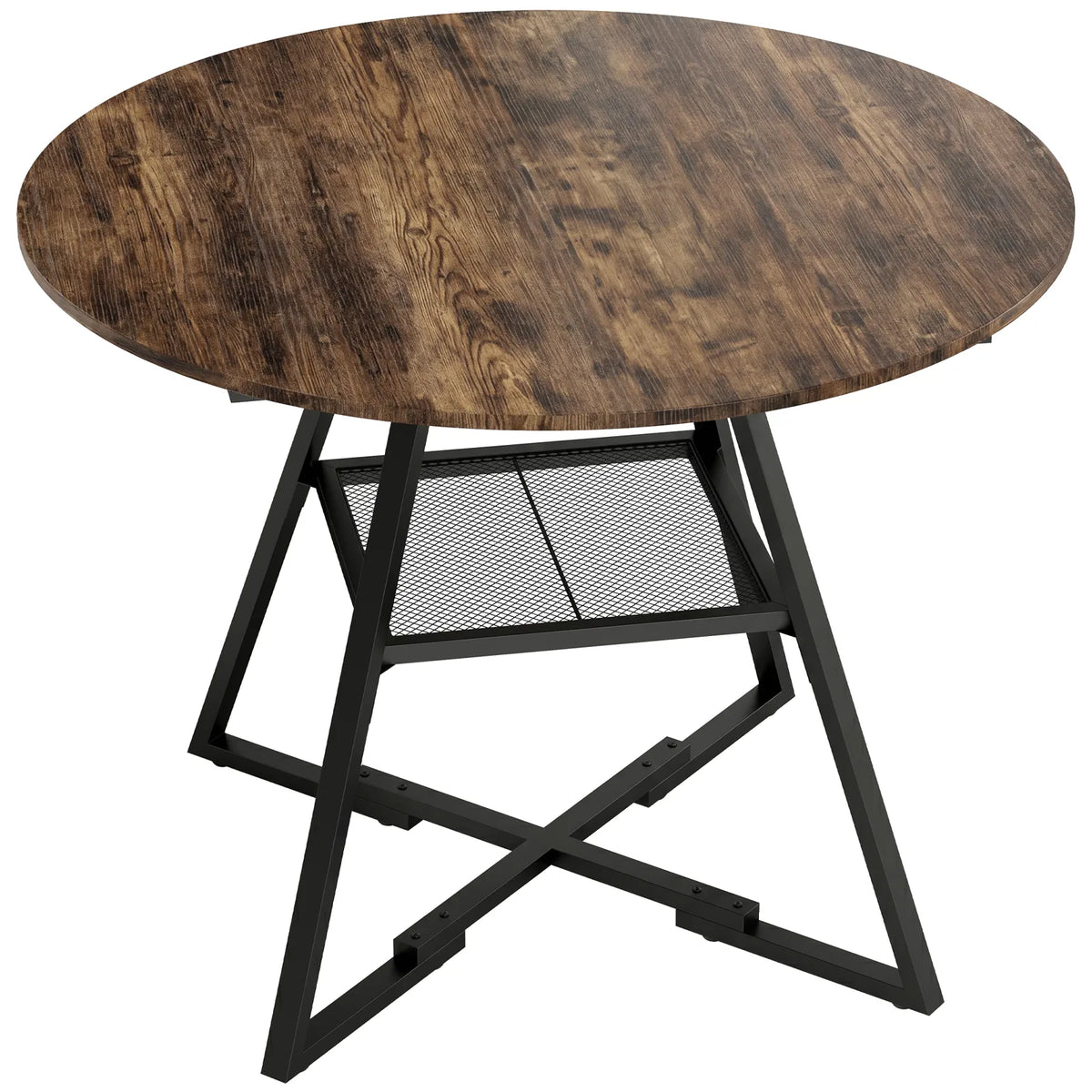 HOMCOM Dining Table for 4 People, 100 cm Round Industrial Kitchen Table with Storage Shelf, Rustic Brown