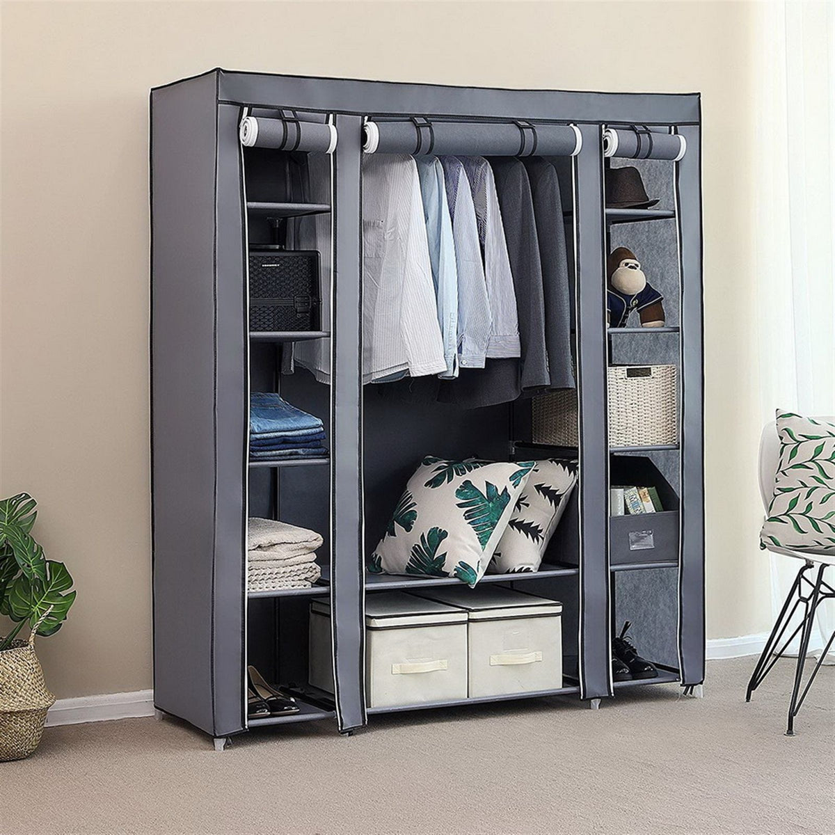 cortex-london-windsor-69-portable-clothes-wardrobe-12-shelves-gray