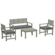 Outsunny 4 Seater Wooden Garden Furniture Set with Loveseat, Armchairs, Table, Acacia Wood Garden Sofa Set, Light Grey
