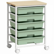 HOMCOM 6-Tier Storage Trolley on Wheels, Metal Kitchen Rolling Cart with 5 Pull-Out Drawers, Green