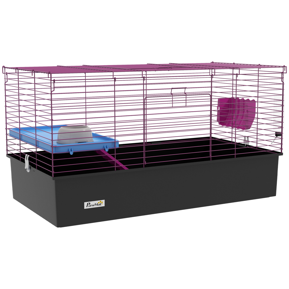PawHut Small Animal Cage, Rabbit Guinea Pig Hutch, Pet Playhouse, Black