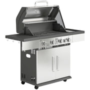 Outsunny 4 Burner Gas BBQ Grill, Portable Gas Barbecue Grill with Side Burner, Warming Rack, Side Shelf, Storage Cabinet
