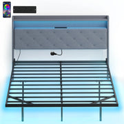 HOMCOM Floating Bed Frame, Upholstered 5ft King Size Bed, Platform Bed with RGB LED Lights and Charging Station, Grey