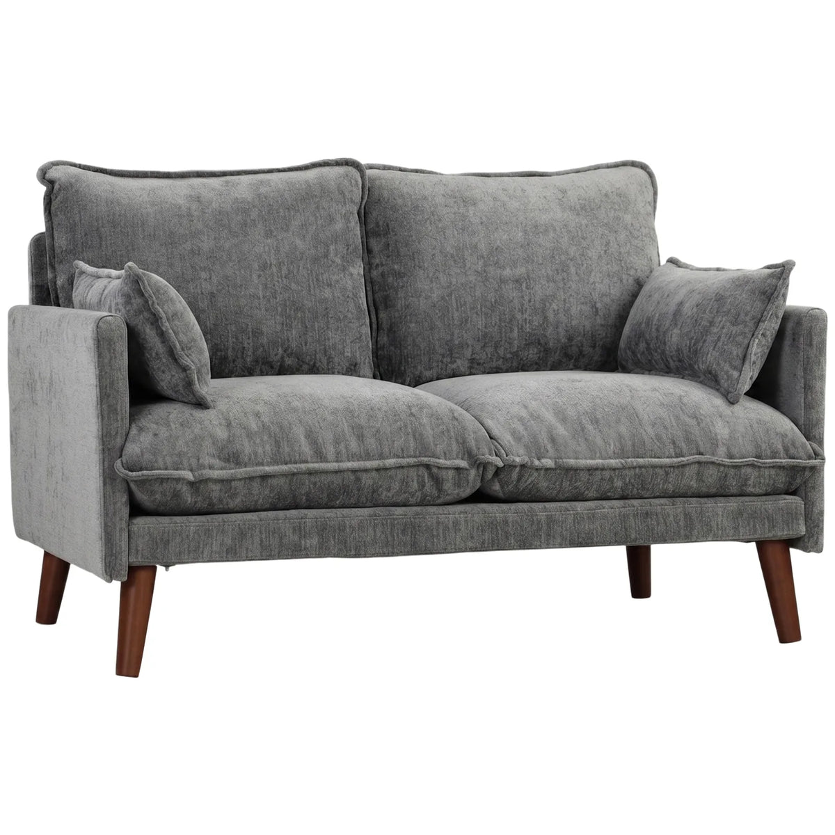 HOMCOM 2 Seater Sofa, Loveseat Sofa with Spring Cushions, Wide and Deep Seat, Wood Legs, Grey