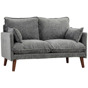 HOMCOM 2 Seater Sofa, Loveseat Sofa with Spring Cushions, Wide and Deep Seat, Wood Legs, Grey