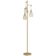 HOMCOM 170.5cm Industrial Dimmable Standing Lamp, 3-Light Floor Lamp with Steel Wire Cage Lampshades, Gold Tone