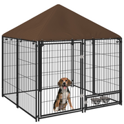 cortex-london-windsor-outdoor-dog-kennel-canopy-secure-lock-bowl-holder-black-brown