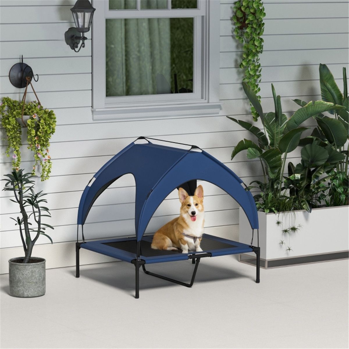 cortex-london-windsor-elevated-canopy-pet-bed-dark-blue