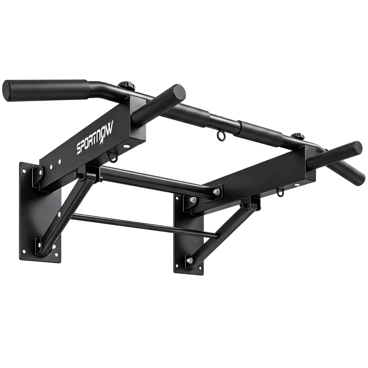 SPORTNOW Pull Up Bar Wall Mounted Chin Up Bar with Folding Design, 3 Hooks for Resistance Bands, Supports up to 120 kg, Black