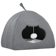 PawHut Cat Cave Bed for Indoor Kittens, Cat House with Removable Cushion and Teaser Ball, Kitty Igloo with Anti-Slip Base, 42 x 42 x 39 cm, Grey