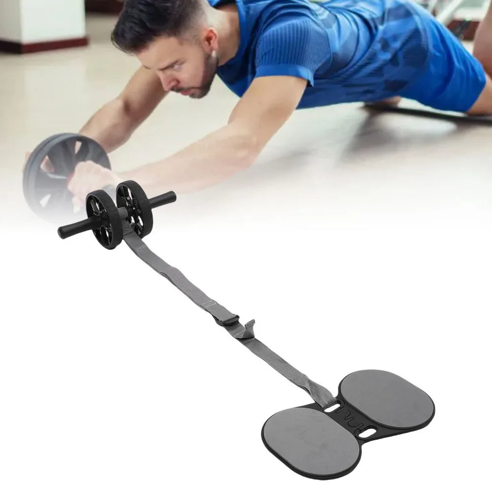 Abdominal Wheel Roller With Automatic Rebound Pull Strap Knee Pad Men Women Dual