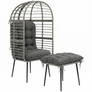 Outsunny Garden Egg Chair with Footstool, Rattan Indoor Outdoor Lounge Chair and Ottoman Set with Thick Cushions, Light Grey