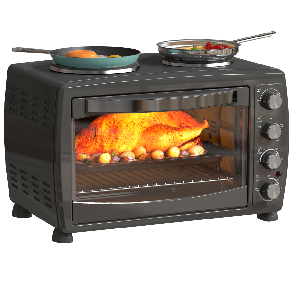 cortex-london-windsor-36l-countertop-toaster-oven-with-two-hot-plates-black