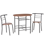 MDF 2-Seater Bar Stool and Table Set w/ Bottle Storage Shelf Wood Tone