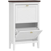 HOMCOM Shoe Cabinet with 2 Flip Drawers, Farmhouse Narrow Shoe Storage Cabinet with Adjustable Shelves, White