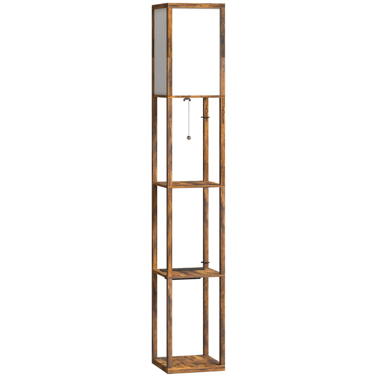 HOMCOM Floor Lamp with Shelves, 4 Layer Standing Lamp with USB Ports, 3 Colour Temperature, Rustic Brown