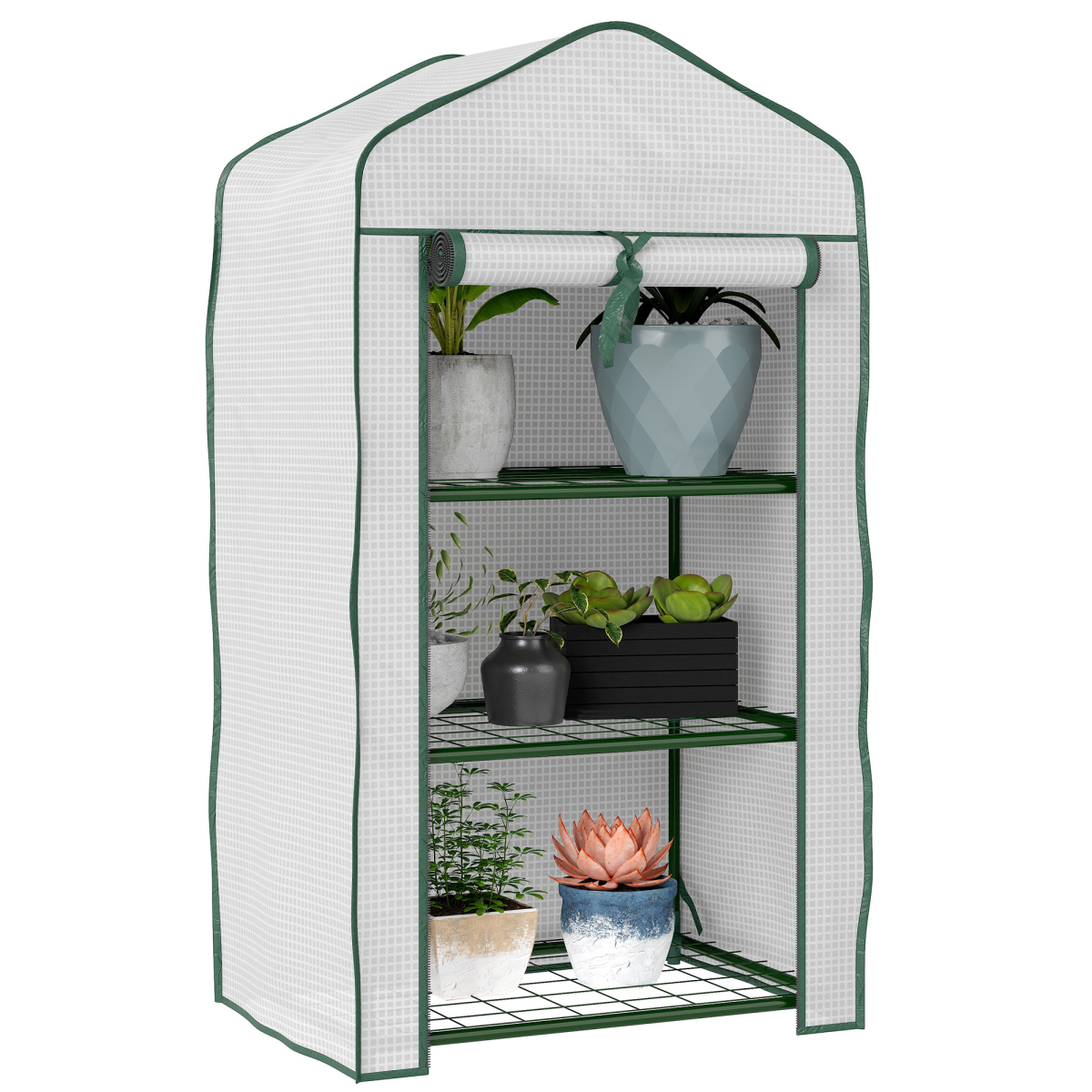 cortex-london-kensington-mini-greenhouse-white-roll-up-door-three-wire-shelves