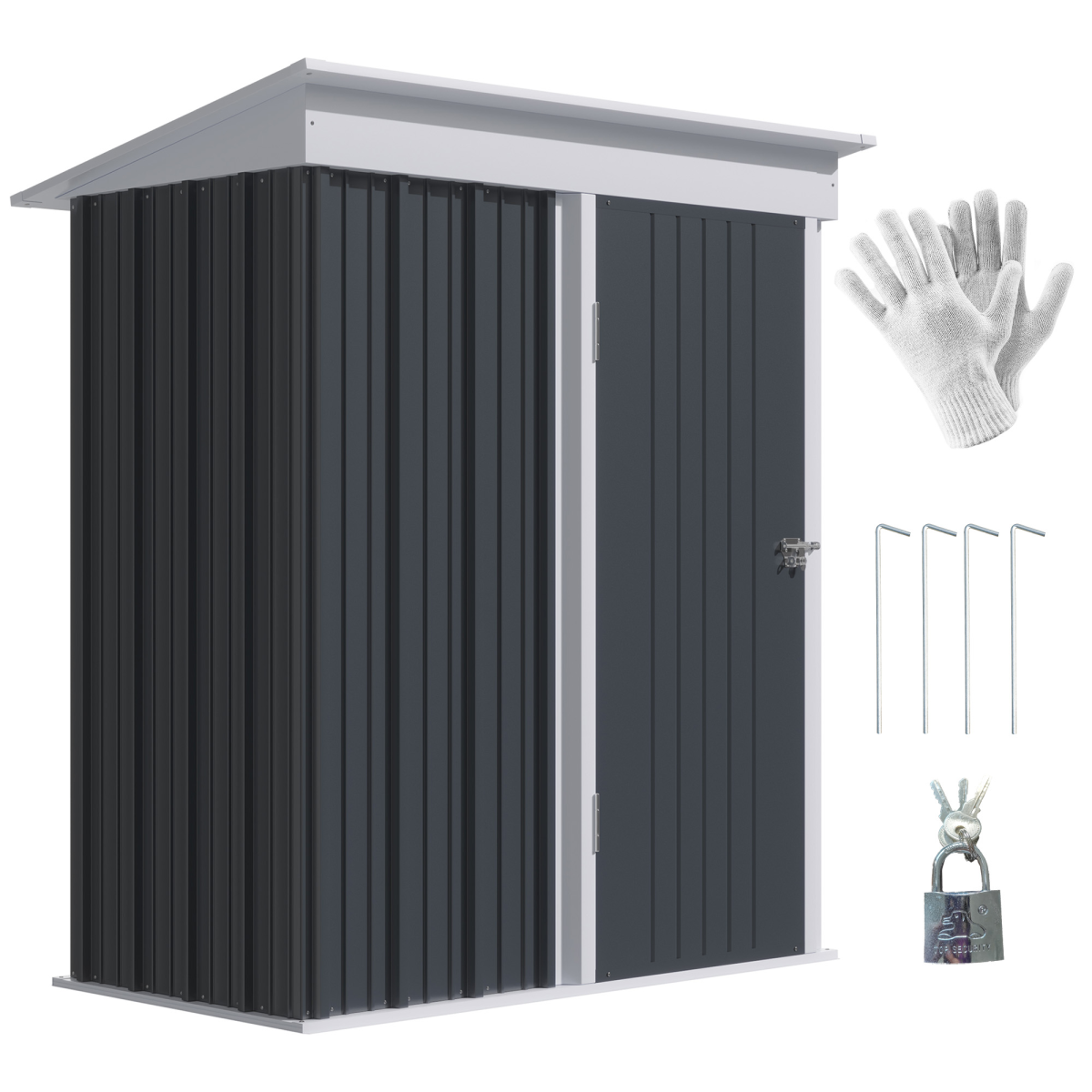 cortex-london-windsor-steel-lean-to-garden-bike-shed-adjustable-shelf-lock-dark-grey-white