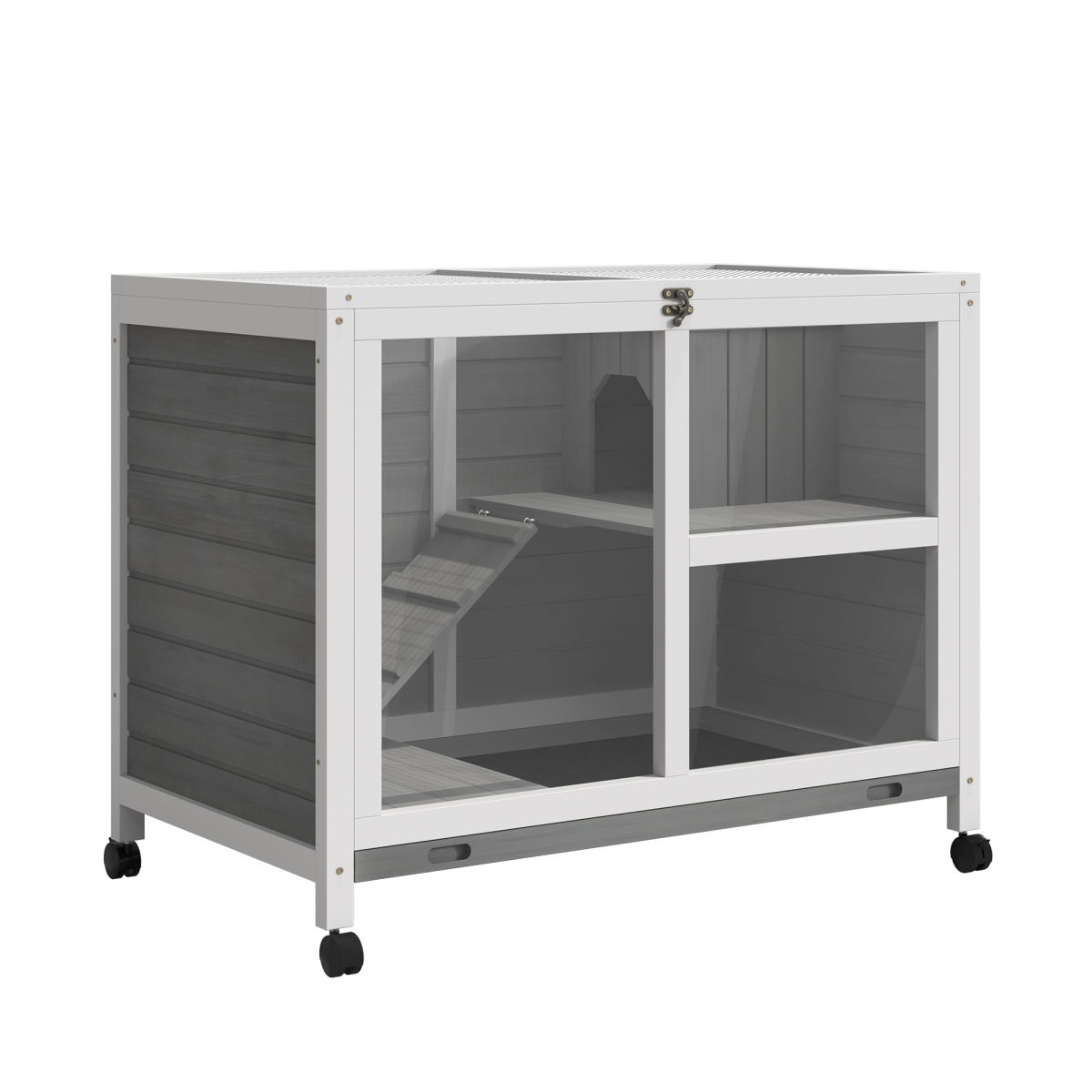 cortex-london-windsor-two-floor-fir-wood-rabbit-hutch-grey-with-tray-ramp-and-wheels