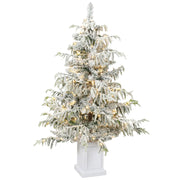 HOMCOM 4ft Prelit Flocked Christmas Tree, Artificial Snow Flocked Spruce with 160 Warm White LED Lights, 8 Modes, Green