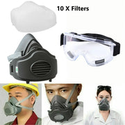 3200 Face Mask Half Face Cover Respirator Filter Reusable Facepiece With Goggles