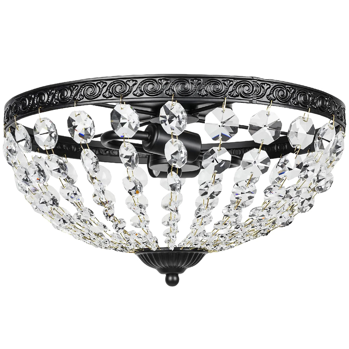 HOMCOM Crystal Chandelier Ceiling Light with 168 Octagonal Beads, Vintage 2-Light Flush Mount Ceiling Light for Living Room, Bedroom, Hallway, Dining Room, Black