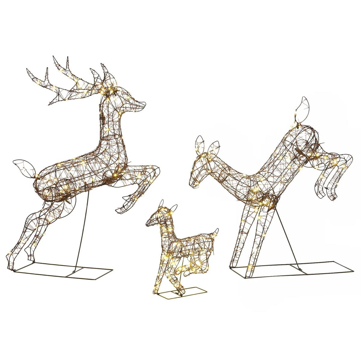 Outsunny 3-Piece Light Up Deer Family Set of 3, Lighted Reindeer Christmas Decorations Outdoor with 200 LED Lights, Brown