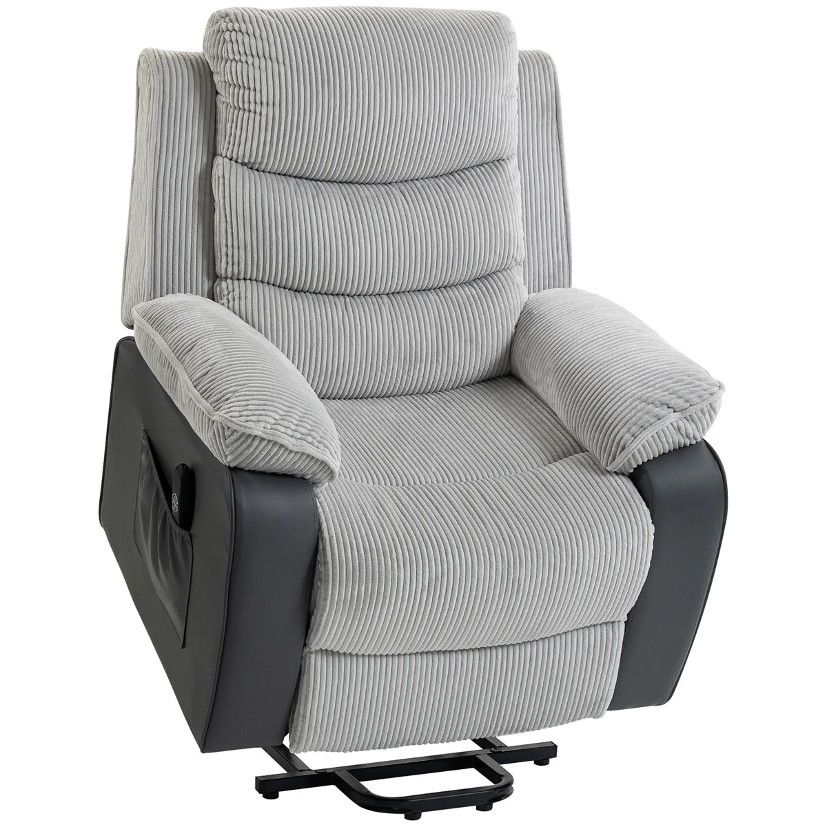HOMCOM Power Lift Chair for Elderly, Corduroy Recliner with Wide Seat, High Back, USB Port, Side Pockets, Light Grey