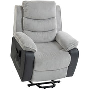 HOMCOM Power Lift Chair for Elderly, Corduroy Recliner with Wide Seat, High Back, USB Port, Side Pockets, Light Grey