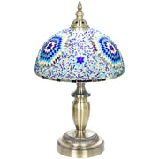 HOMCOM 30cm Tiffany Lamp, Stained Glass Bedside Table Lamp with Button Switch and Metal Base, Blue