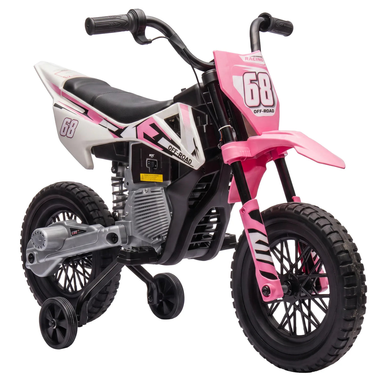 AIYAPLAY Kids Electric Motorcycle, 12V Ride On Motorbike with Training Wheels, Soft Start, Suspension, Music for 3?6 Years, Pink