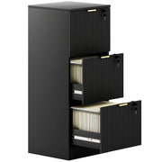 HOMCOM Filing Cabinet, Fluted Vertical File Cabinet with 3 Lockable Drawers and Hanging Rails, Black
