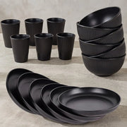 18PCS Round Dinner Set Wheat Straw Dining Plate Bowl Mug Unbreakable Dinnerware-Black