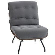 HOMCOM Accent Chair, Linen-look Fabric Reading Chair with Spring Cushion, Slatted Support, Steel Frame, Dark Grey