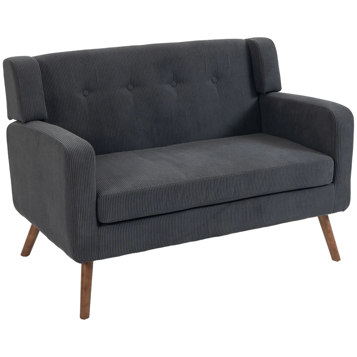 HOMCOM 2 Seater Sofa, 118 cm Corduroy Small Loveseat with Spring Cushion, Wood Legs for Small Space, Living Room, Dark Grey
